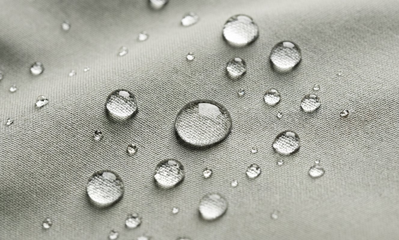 Waterproof fabric with water droplets